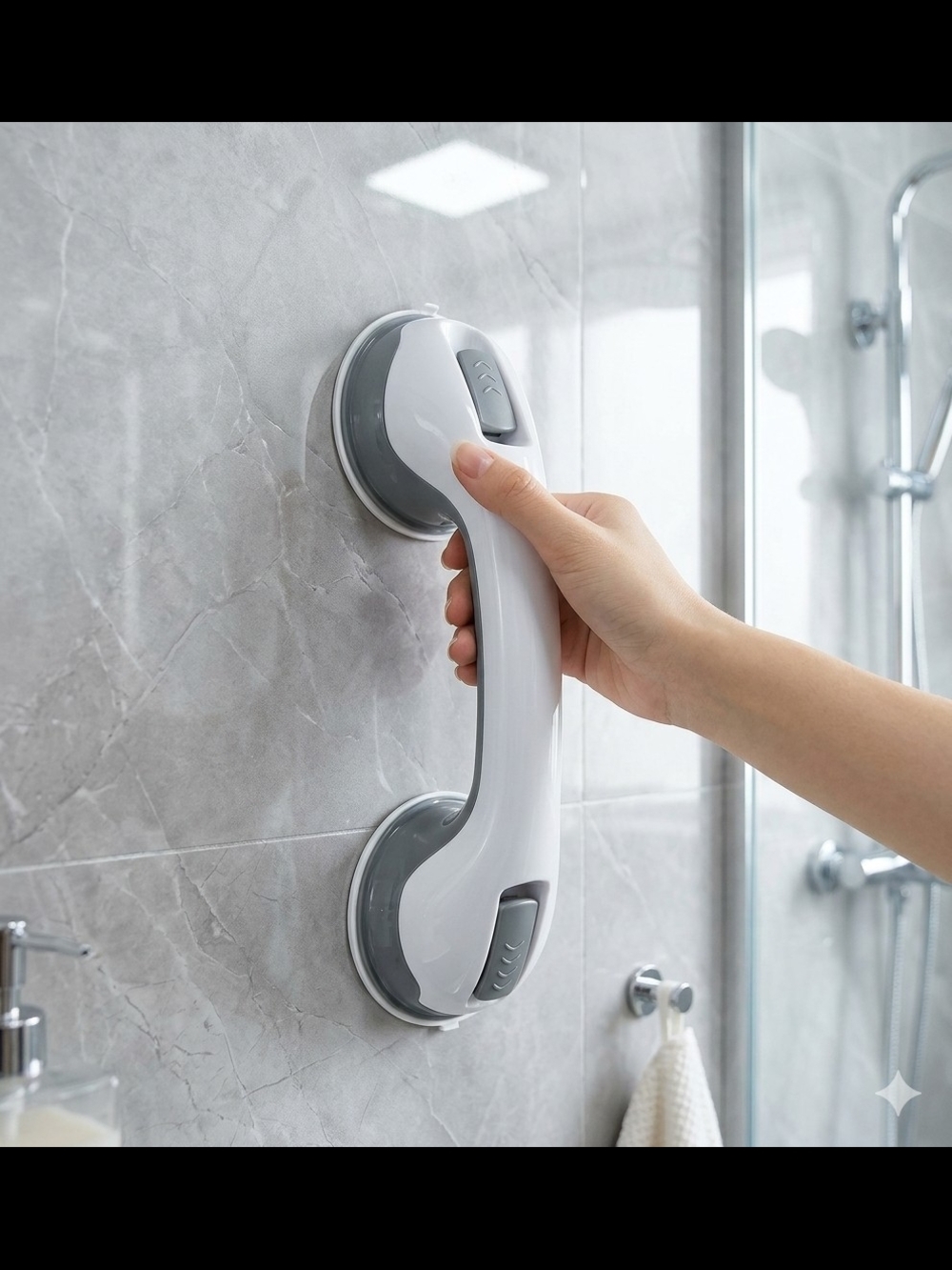 White & Gray Suction Grab Bar - Home Bath Safety Handle